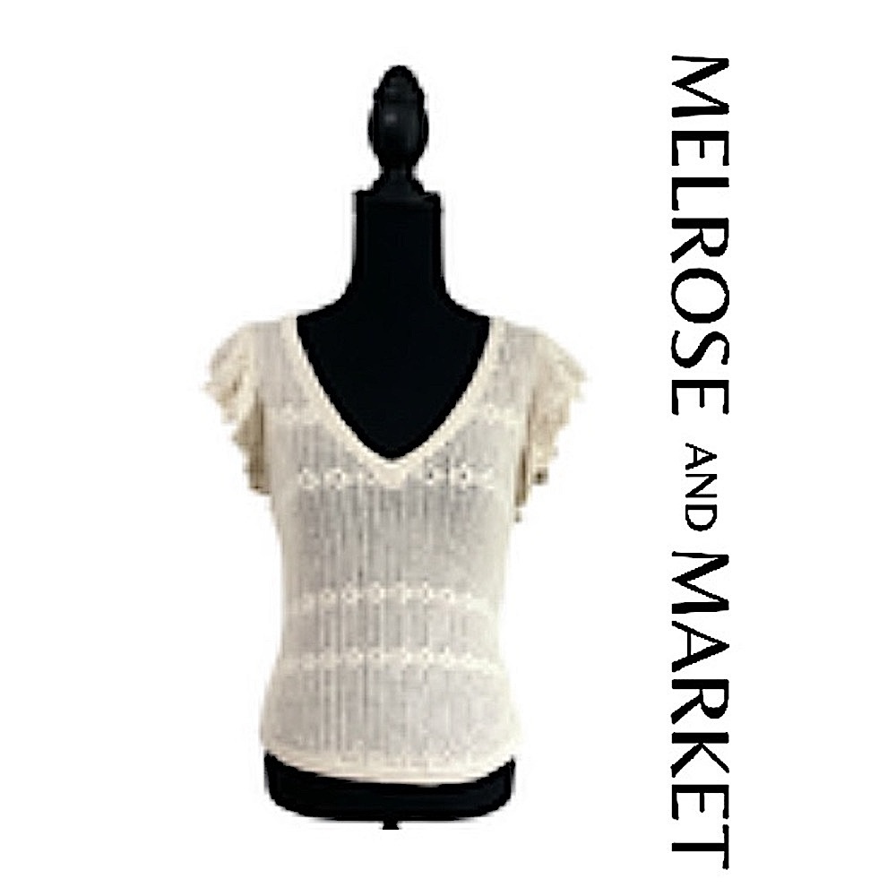 NWT! Melrose and Market Knit Cotton Ivory Flutter Sleeve Boho Sweater Size M